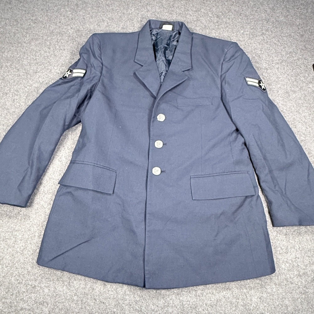 US Air Force Dress Blue Uniform Jacket DeRossi & Son 42S A1C Rank Insignia